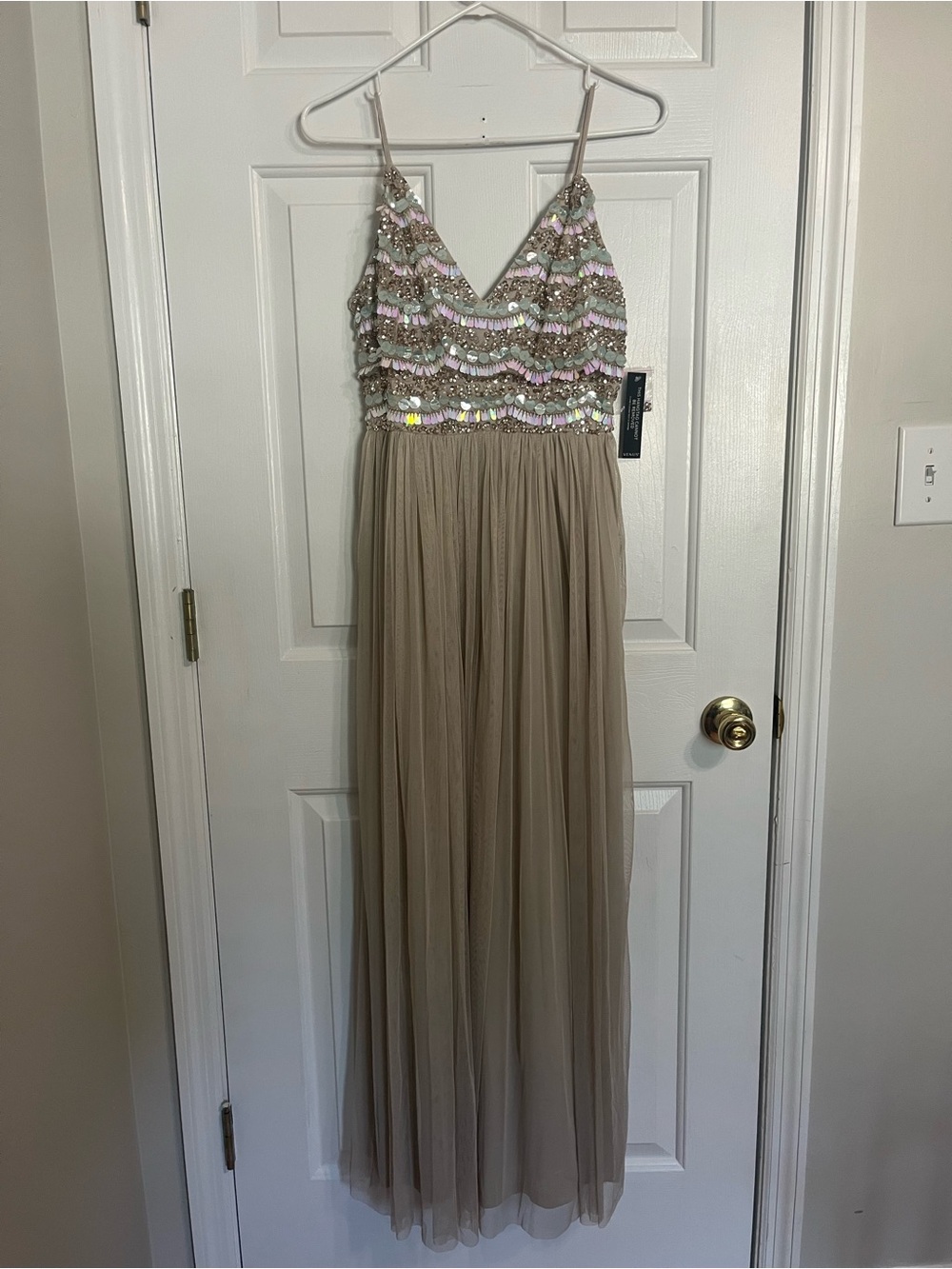 NWT Venus Tan Maxi Beaded Dress - Size 6